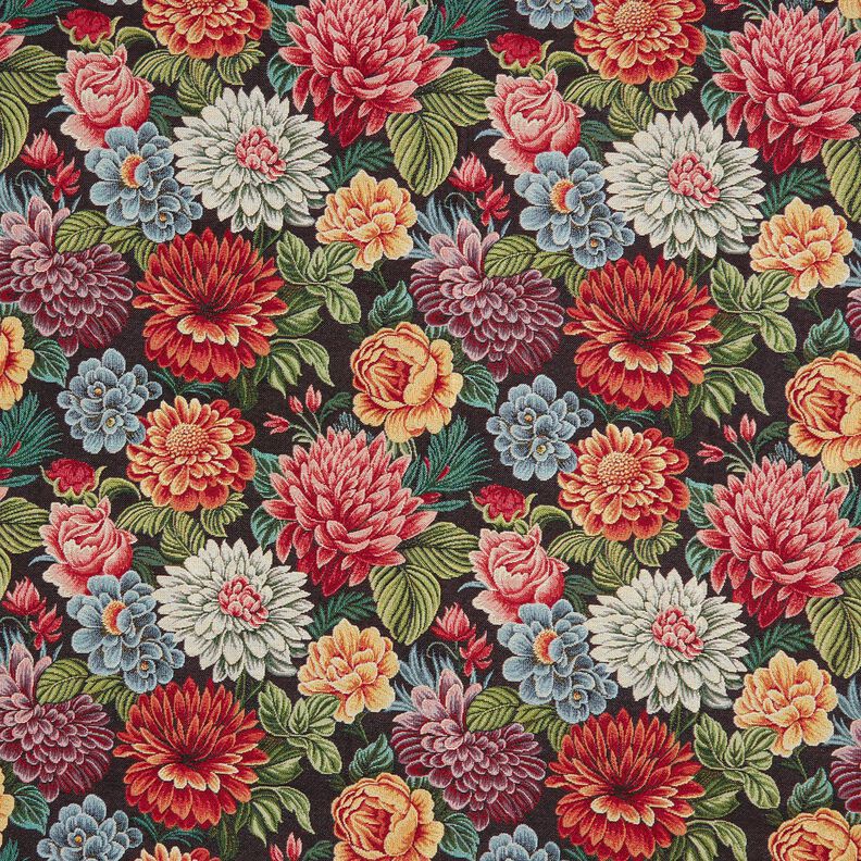 Decostof Gobelin grote bloemen – zwart/rood,  image number 1