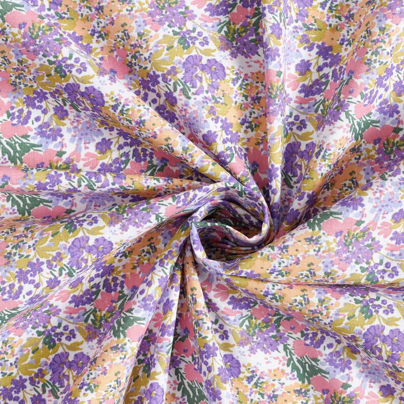 Katoenen stof Cretonne Bloemenzee – wit/lavendel,  image number 3