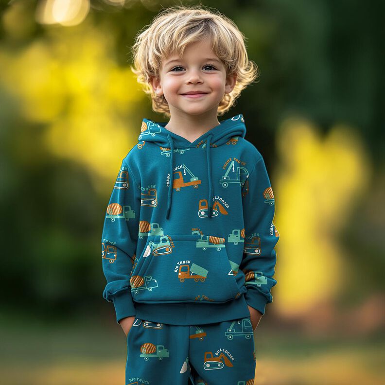 Sweatshirt geruwd Bouwvoertuigen | Poppy Fabrics – oceaanblauw/eucalyptus,  image number 5