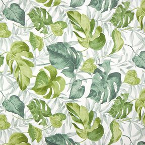 Decostof Canvas grote monsterabladeren – wit/grasgroen, 