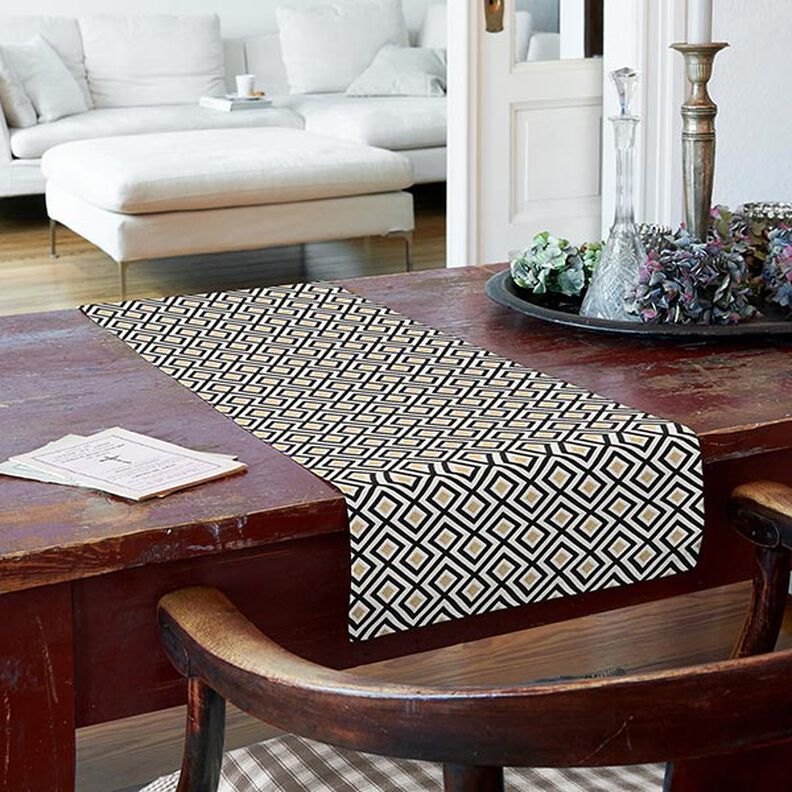 Decostof Jacquard Art deco ruiten – ecru/goud,  image number 7