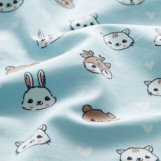 Katoenjersey Schattige dierengezichten – babyblauw, 