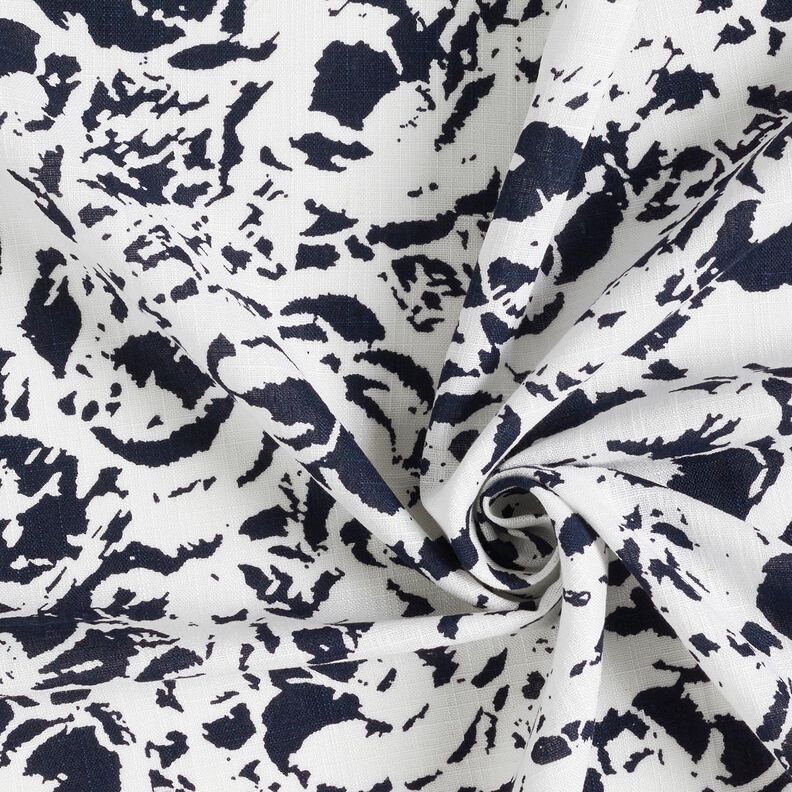 Viscose-linnen-mix Abstracte bloemen – wit/nachtblauw,  image number 3