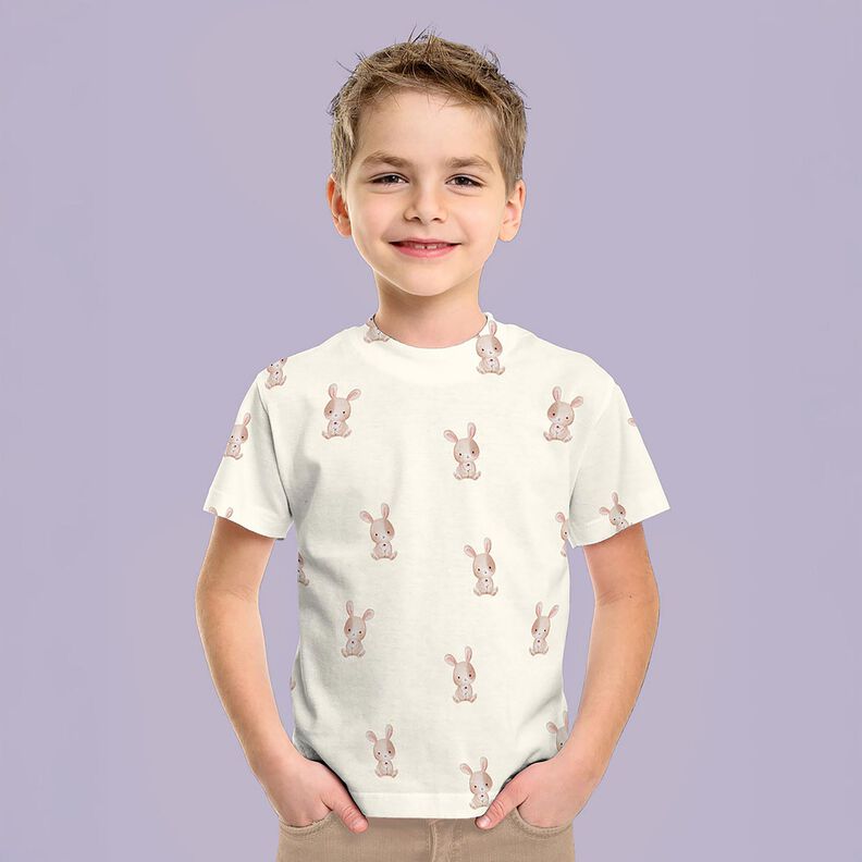 GOTS Katoenjersey Konijn met bloem Digitaal printen – ivoor, image number 7
