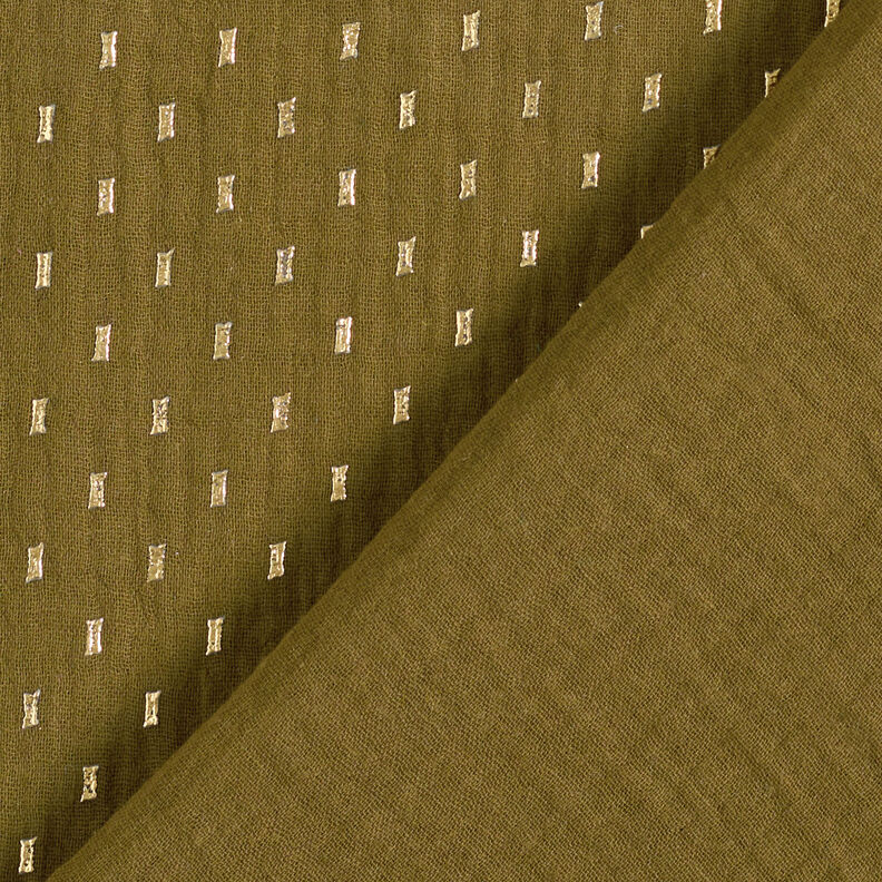 Mousseline/dubbel gehaakte stoffen Foliedruk Vakjes – donkerolijf/goud, image number 5