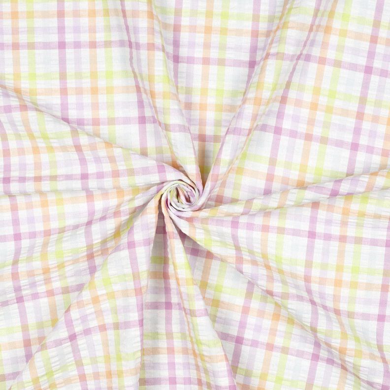 Seersucker Katoenmix kleurrijke ruit – wit/pastelviolet,  image number 3