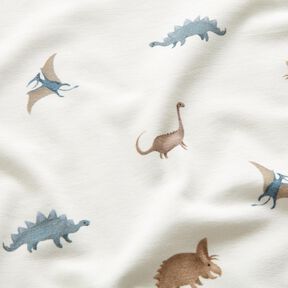 GOTS Katoenjersey vrolijke dinosaurussen Digitaal printen – ivoor, 