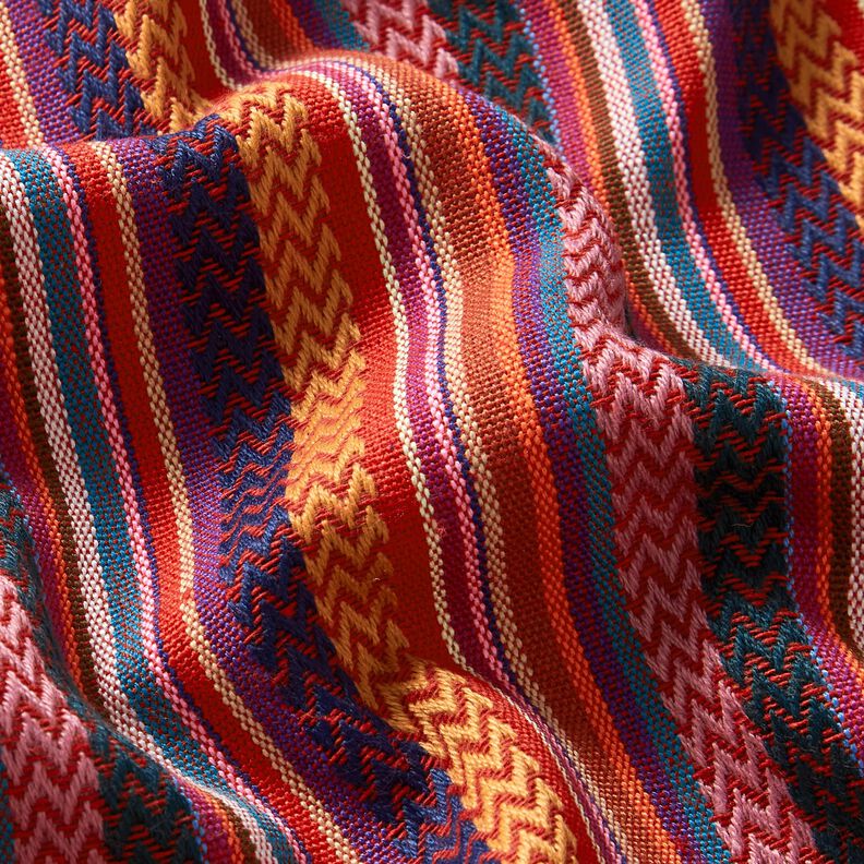 Decostof Jacquard Chevron-strepen – karmijnrood/groen, image number 2