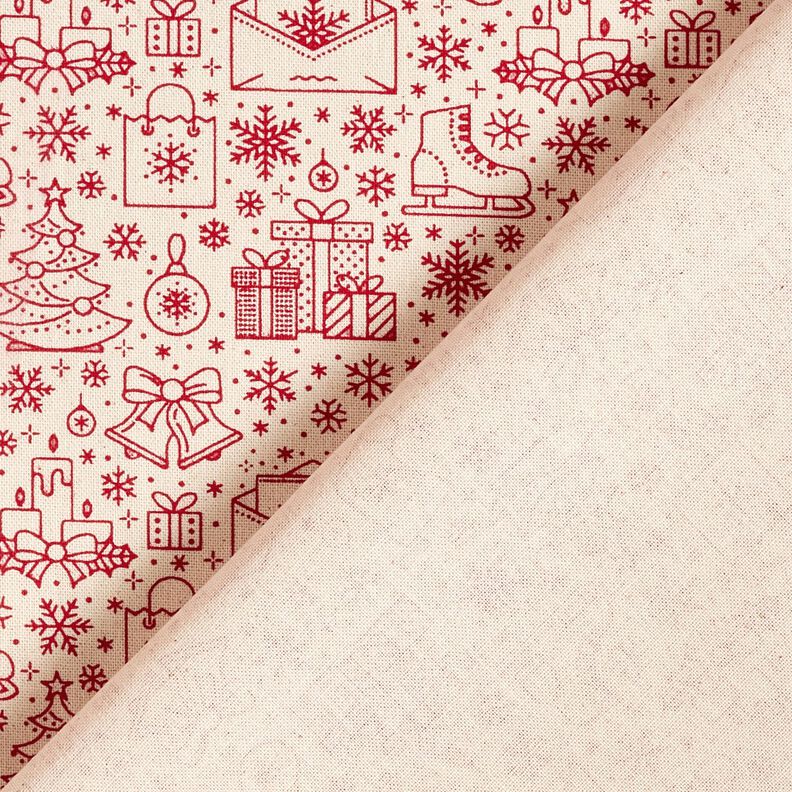 Katoenen stof Cretonne grafische kerstmotieven – natuur/karmijnrood,  image number 4