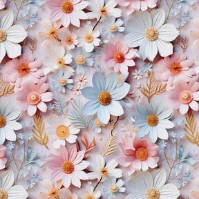 Katoenpopeline Papieren bloemen Digitaal printen – licht oudroze, 