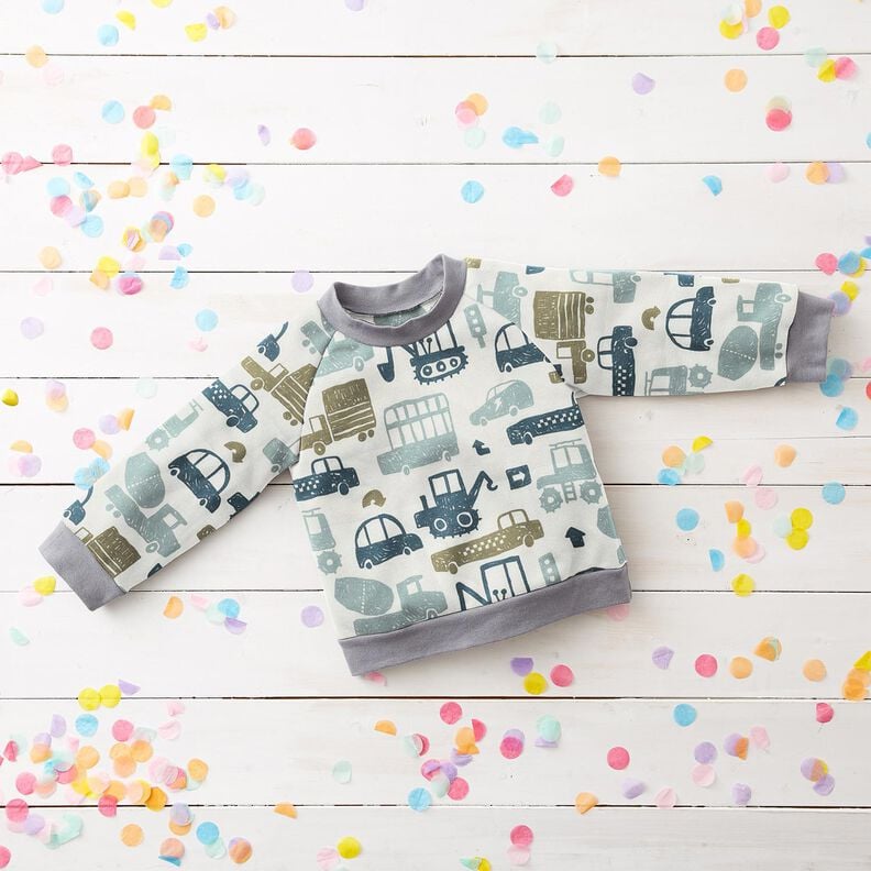 French Terry sommersweat Getekende voertuigen &ndash; wit/blauw,  image number 7