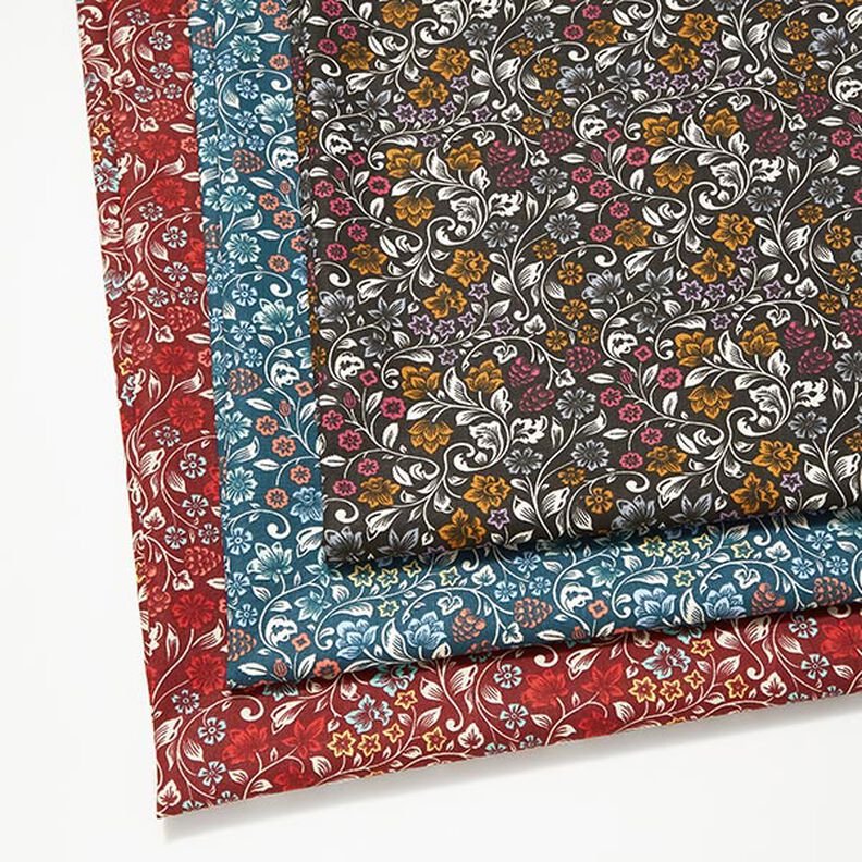 Katoenen stof Cretonne Bloemenranken – petroleum/licht taupe, image number 5