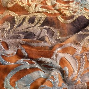 Jacquardjersey Bloemen met batik – roodbruin/steengrijs, 