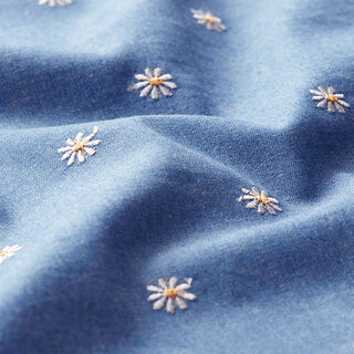 Chambray Geborduurde madeliefjes – jeansblauw, 