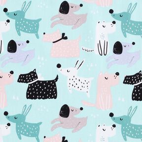 Katoenen stof Cretonne abstracte honden – hemelsblauw/roos, 
