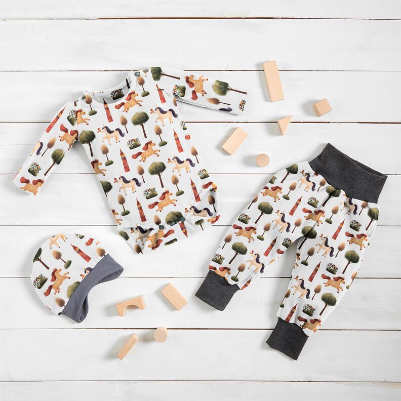 Katoenjersey Eenhoorn sprookjeswereld Digitaal printen – ivoor,  image number 5