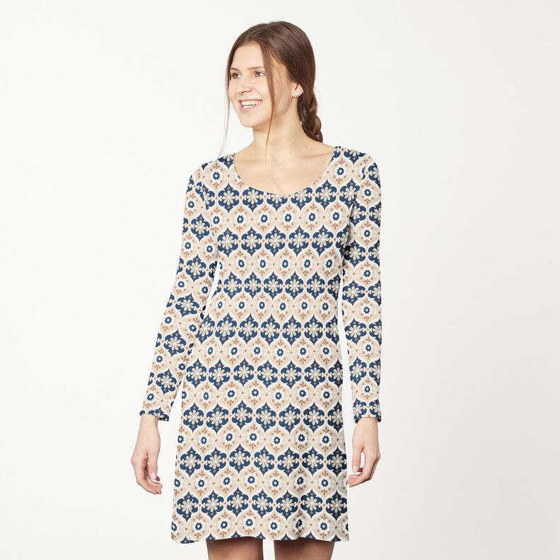 Jersey bloemenornamenten – beige/marineblauw, image number 7