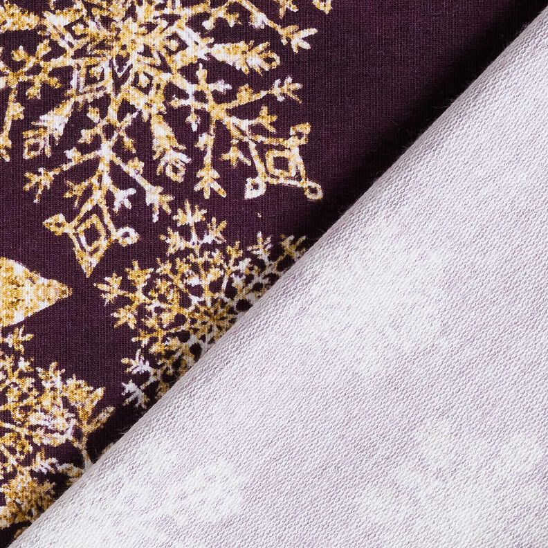 French Terry sommersweat IJsbloemen Borduurstof | Glitzerpüppi – aubergine/oud goud, image number 4