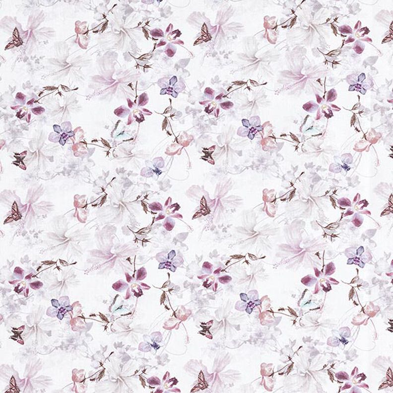 Decostof Katoenpopeline Vlinders & orchideeën – pastelviolet,  image number 1