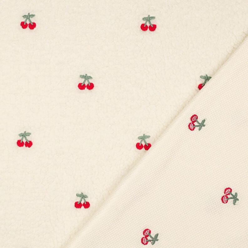 Teddy pluche geborduurde kersen | Poppy Fabrics – ivoor/chili,  image number 4