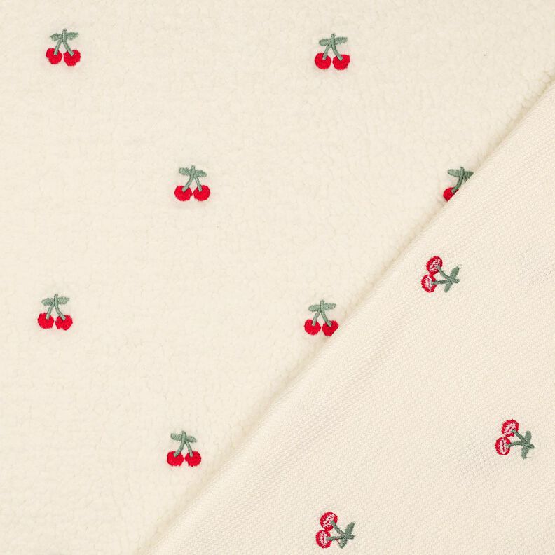 Teddy pluche geborduurde kersen | Poppy Fabrics – ivoor/chili, image number 4