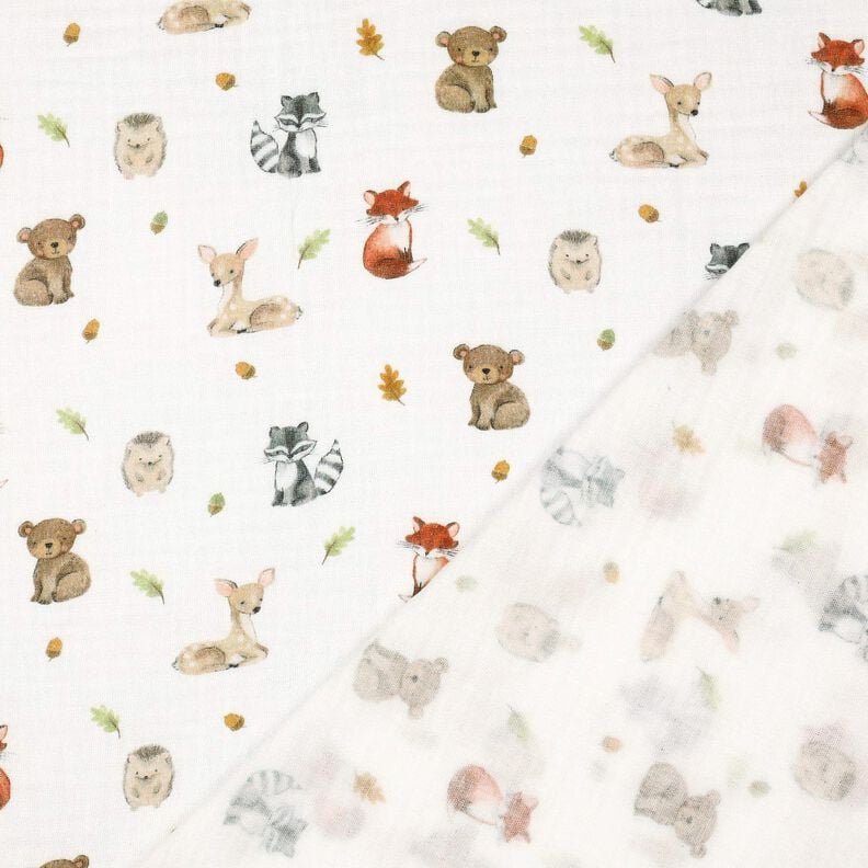 Mousseline/dubbel gehaakte stoffen Bosdieren Digitaal printen | Poppy Fabrics – wit/terracotta,  image number 4