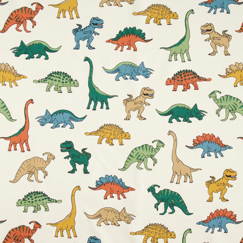 Decostof Half panama opvallende dinosaurussen – ecru/donkergroen,  image number 1