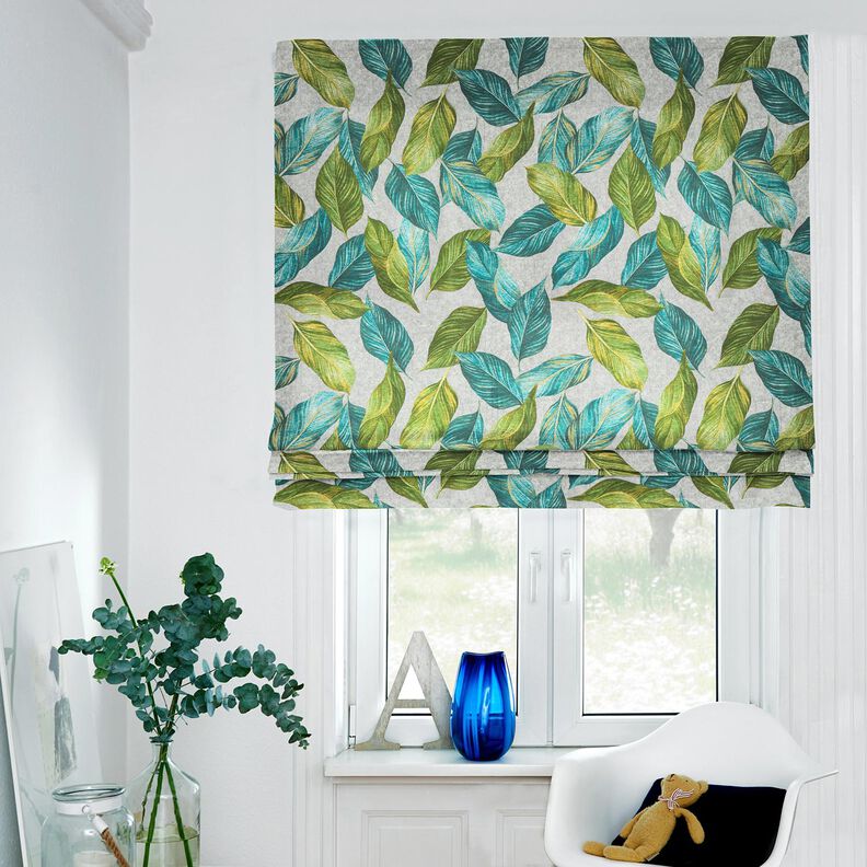 Decostof Canvas Ficusbladeren – blauwe spar/grijs, image number 6