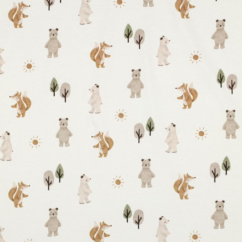 Katoenjersey Dieren in het bos Digitaal printen | Poppy Fabrics – ivoor/anemoon,  image number 1