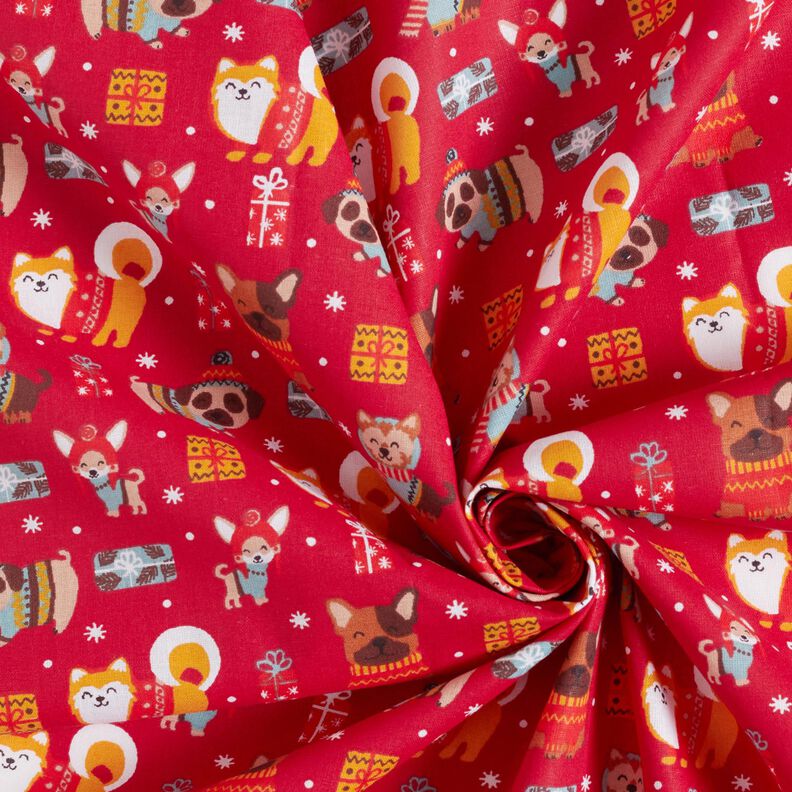Katoenen stof Cretonne Honden met Kerstmis – rood,  image number 3