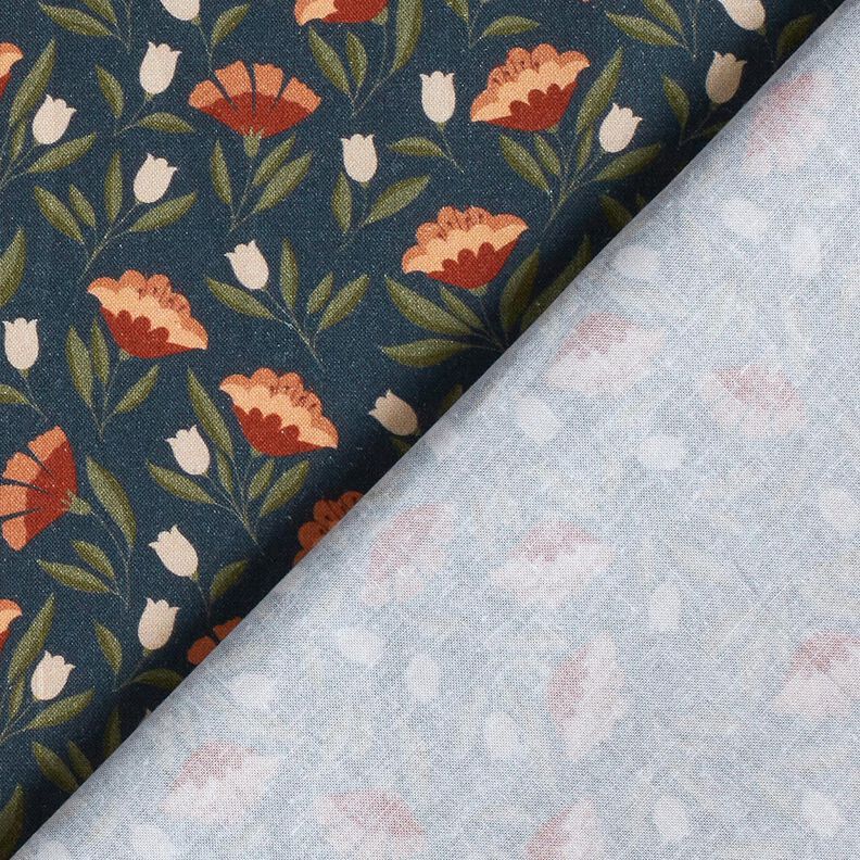 Katoenen stof Popeline delicate bloemen – zwart blauw/terracotta, image number 4