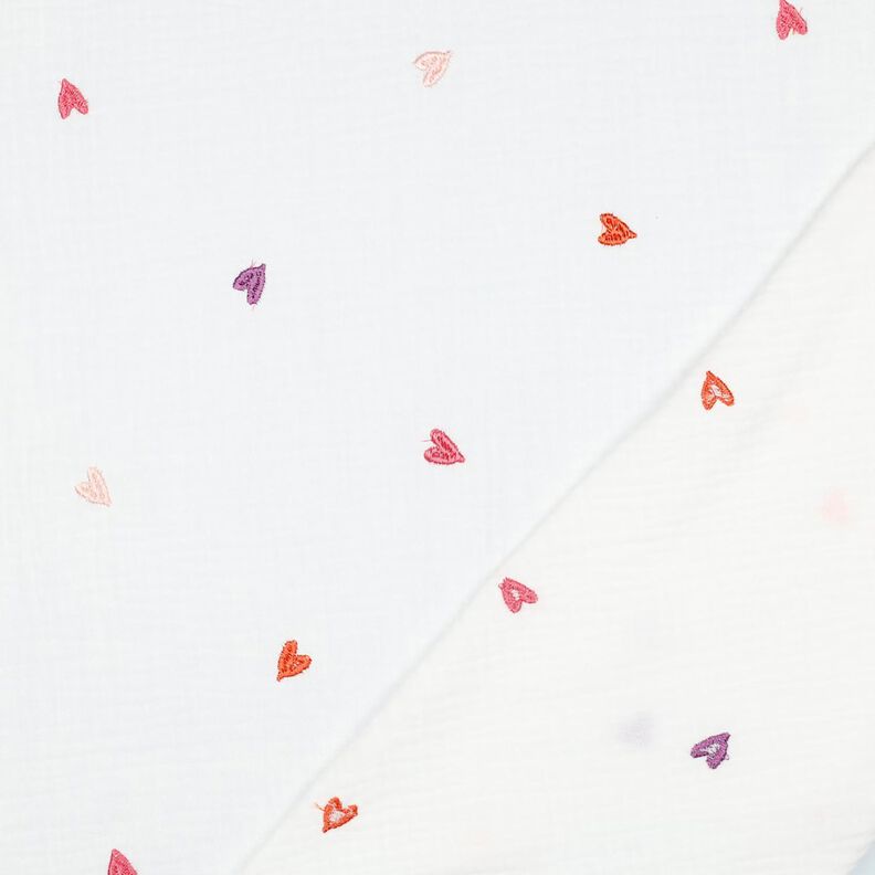 Mousseline/dubbel gehaakte stoffen geborduurde harten | Poppy Fabrics – wit/roos, image number 4