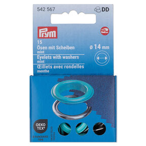 Oogjes met sluitringen [15 stuks | Ø 14 mm] | Prym – mint/zilver metallic, 