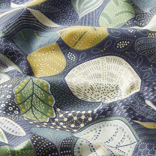 Katoenen stof Cretonne Bladeren – navy, image number 2