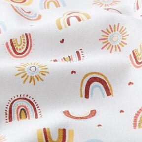 Katoenen stof Cretonne kleine regenbogen – wit/mosterd, 