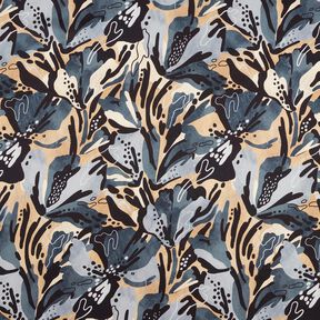 Crêpe satijn zeebloemen – leigrijs/beige, 