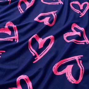 French Terry sommersweat Jeanslook neon harten – nachtblauw/neon pink, 