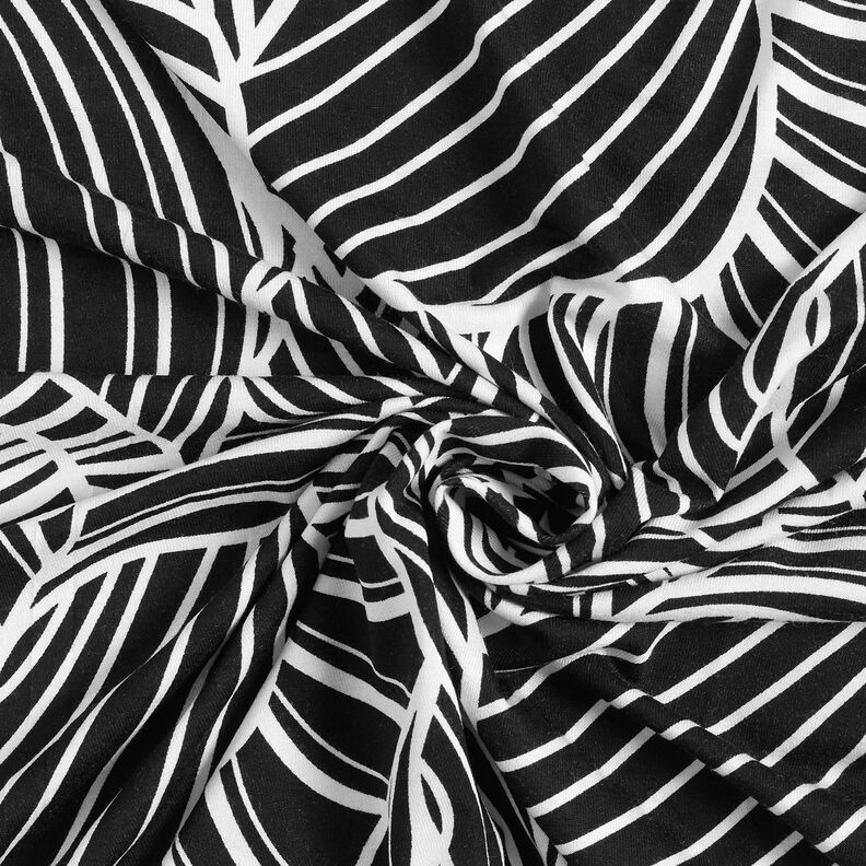 Viscosejersey abstracte bladeren – zwart/wit,  image number 4