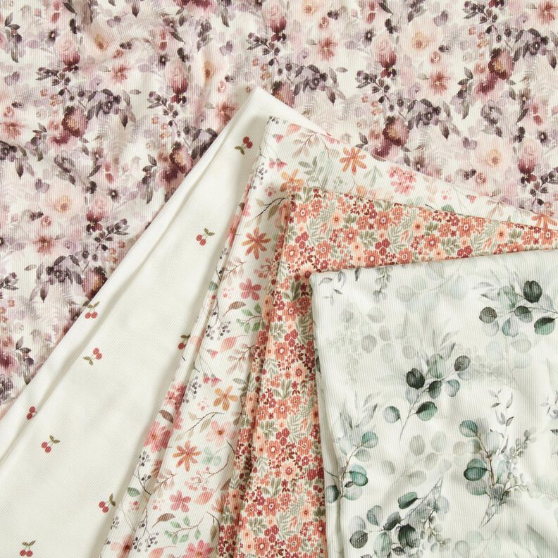 Ribjersey romantische bloemen Digitaal printen – ecru,  image number 5