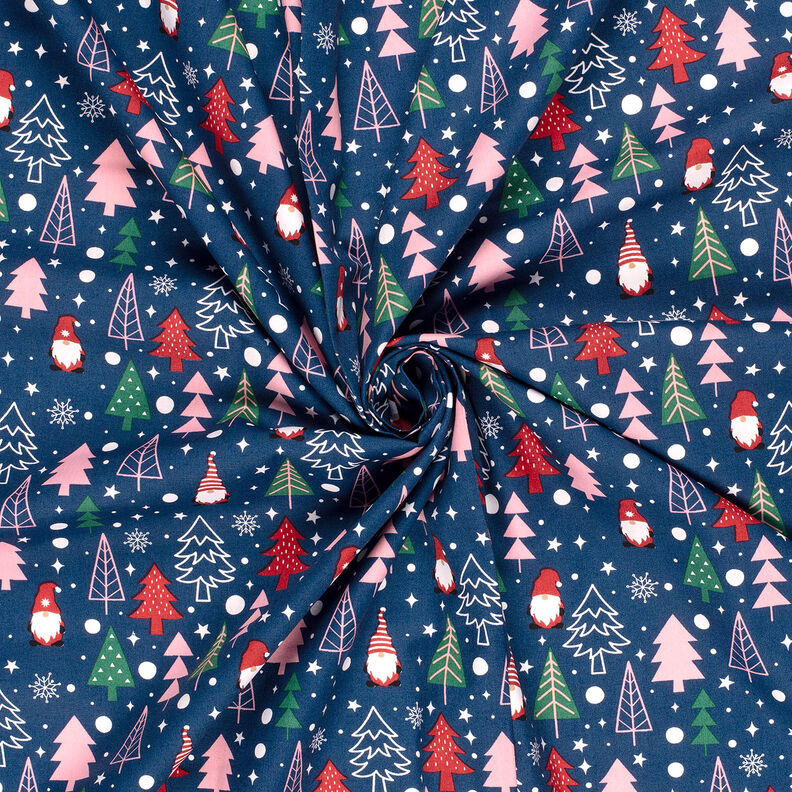 Katoenen stof Popeline Kabouters en dennenbomen – blauw, image number 3