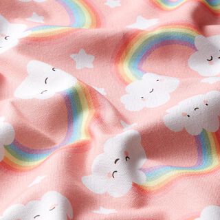 Decostof Half panama Wolken en regenboog – roze, 