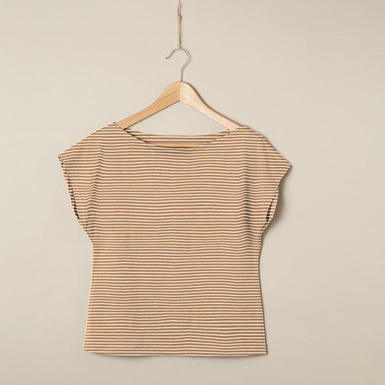 Katoenjersey smalle strepen – creme/kaneel,  image number 7