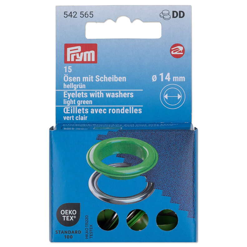 Oogjes met sluitringen [15 stuks | Ø 14 mm] | Prym – lichtgroen/zilver metallic,  image number 1