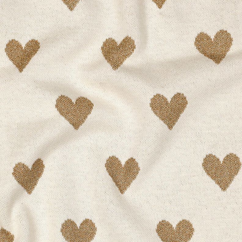 Jacquardjersey Glitterharten | Poppy Fabrics – natuur/goud metallic, image number 2