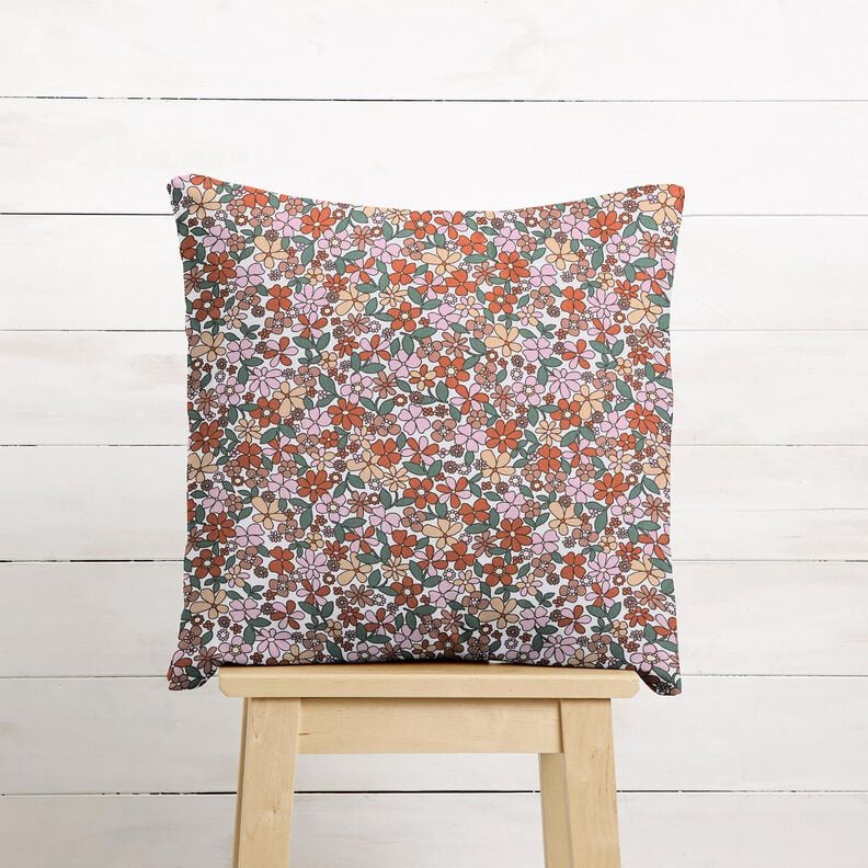 Katoenen stof Cretonne kleine retrobloemen – wit/roze,  image number 6