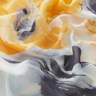 Chiffon grote aquarelbloemen – wit/zonnegeel, 