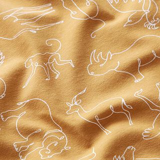 Katoenjersey Lijntekening dieren – geelbruin, 