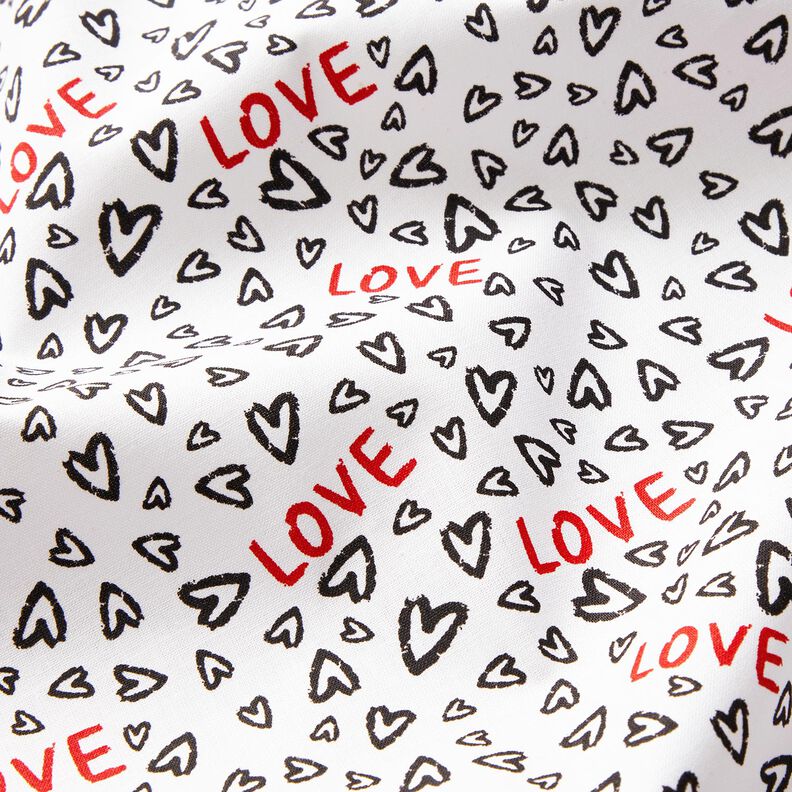 Katoenen stof Cretonne Love – wit/zwart, image number 2