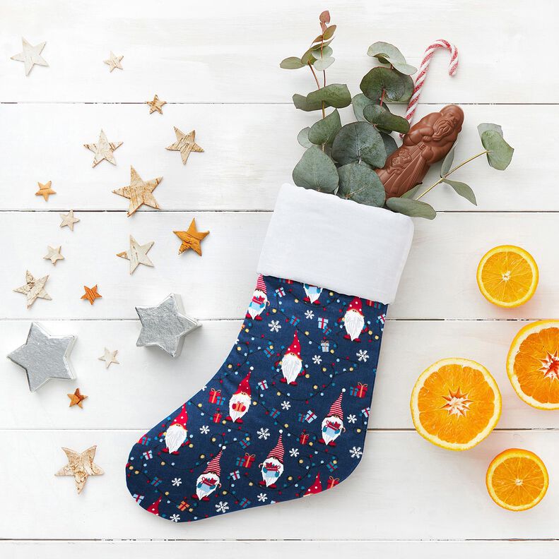 Katoenen stof Popeline Kerstkabouters – marineblauw/rood, image number 5