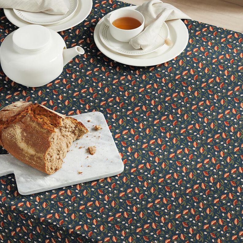Katoenen stof Popeline delicate bloemen – zwart blauw/terracotta, image number 6